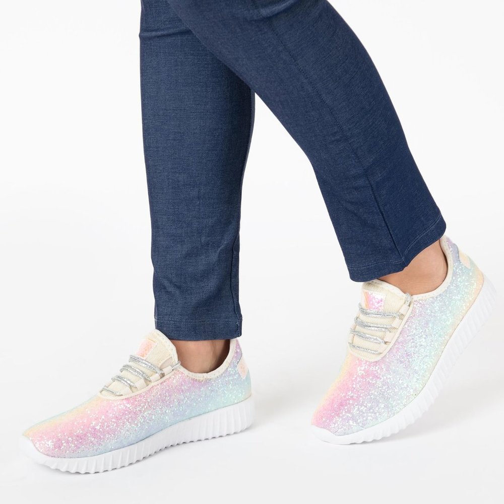 NEW Rainbow Glitter Lace Up Sneakers Light-Weight